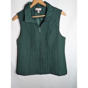 Roz & Ali Womens Hunter Green Quilted Zip up Vest Medium Smocked Detail in Back